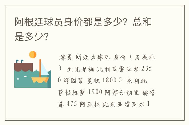阿根廷球员身价都是多少?总和是多少?