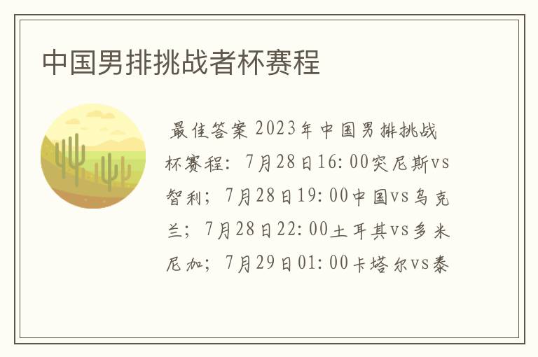 中国男排挑战者杯赛程