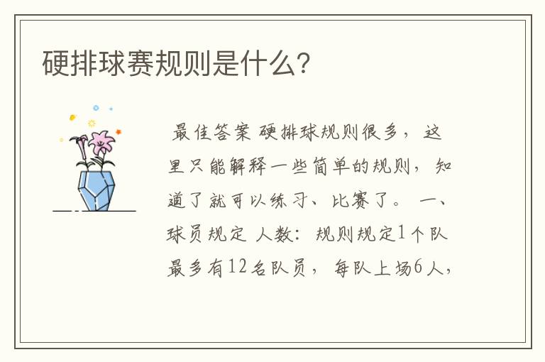 硬排球赛规则是什么?