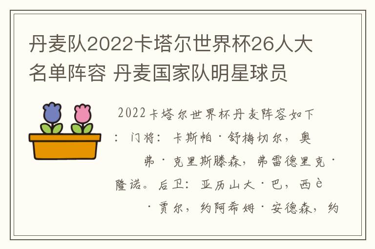 丹麦队2022卡塔尔世界杯26人大名单阵容 丹麦国家队明星球员