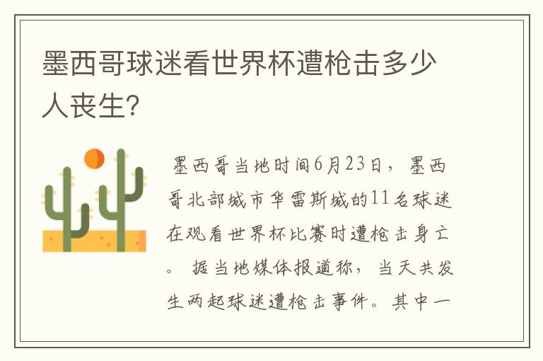墨西哥球迷看世界杯遭枪击多少人丧生?