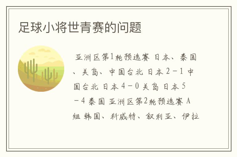 足球小将世青赛的问题