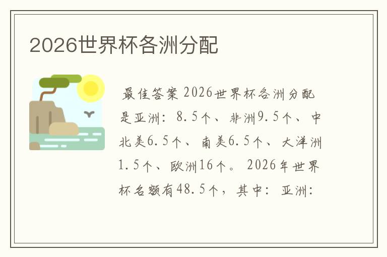2026世界杯各洲分配