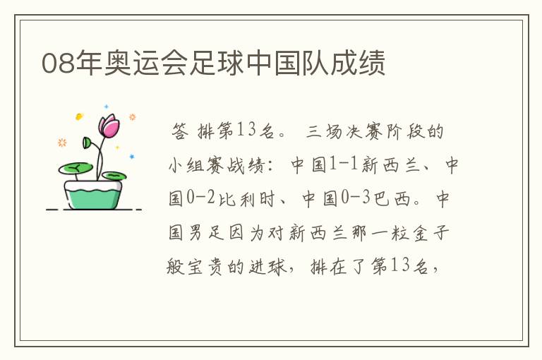 08年奥运会足球中国队成绩