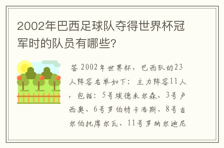 2002年巴西足球队夺得世界杯冠军时的队员有哪些?