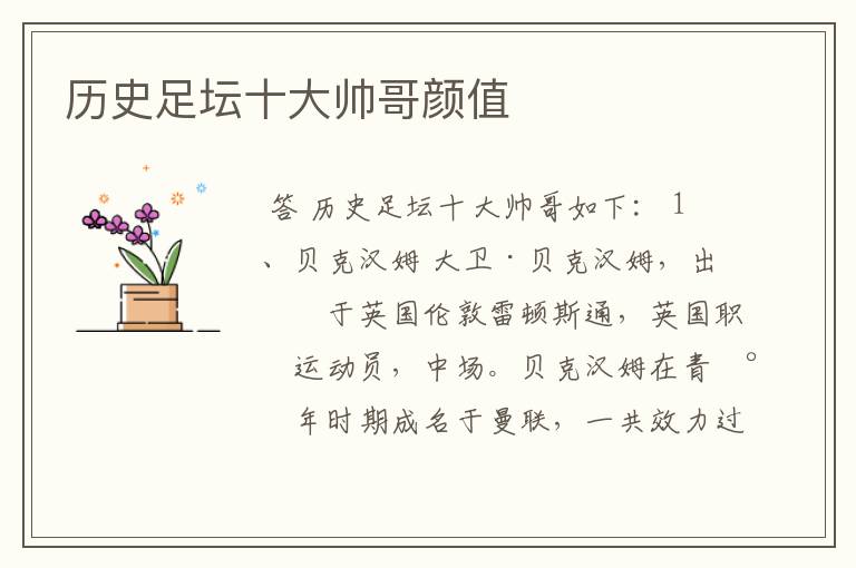 历史足坛十大帅哥颜值