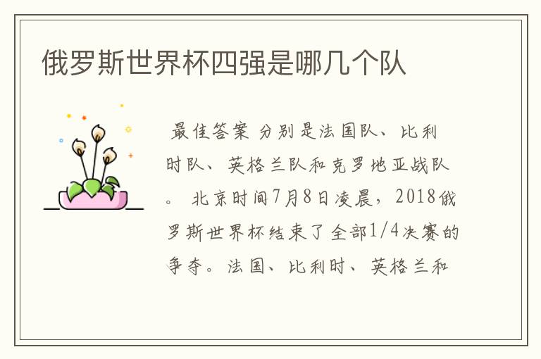 俄罗斯世界杯四强是哪几个队