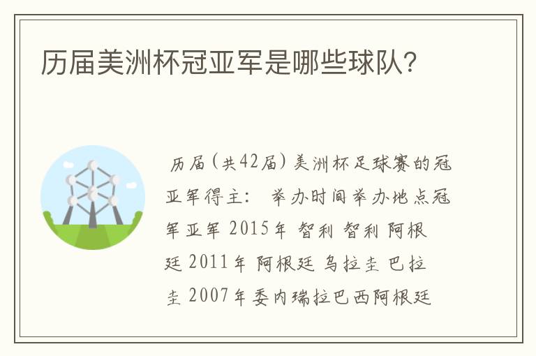 历届美洲杯冠亚军是哪些球队？