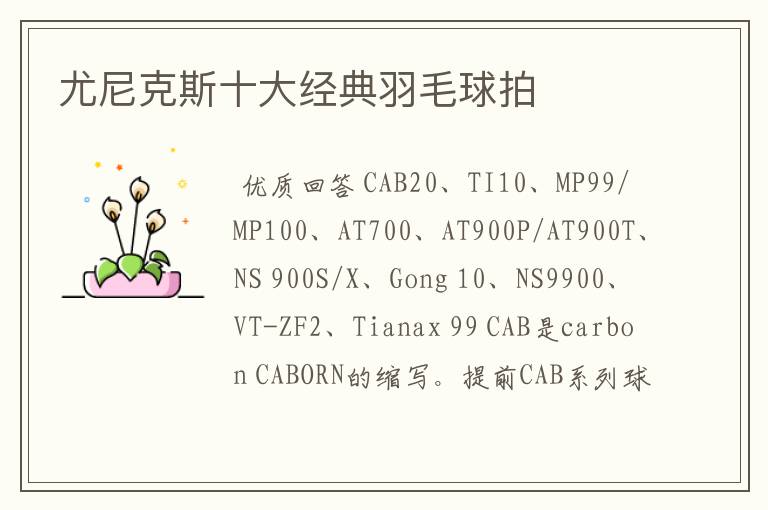 尤尼克斯十大经典羽毛球拍