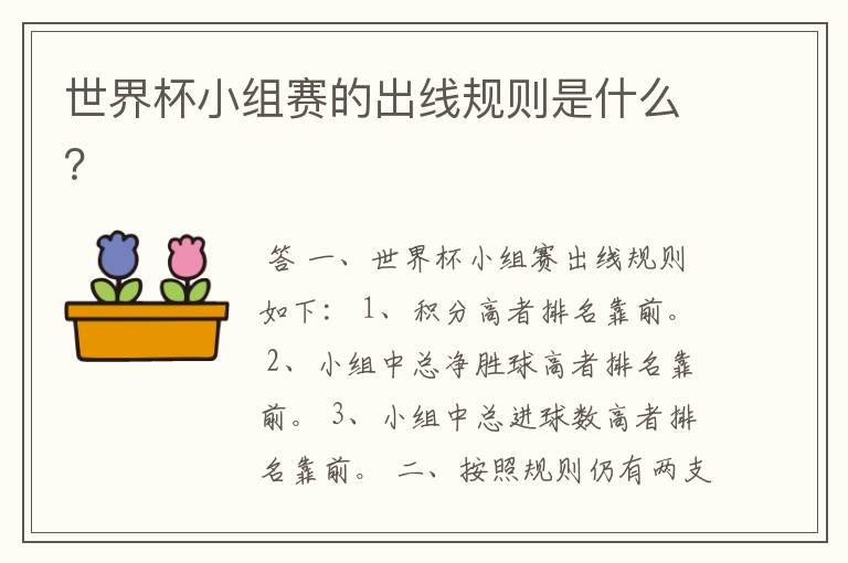世界杯小组赛的出线规则是什么?