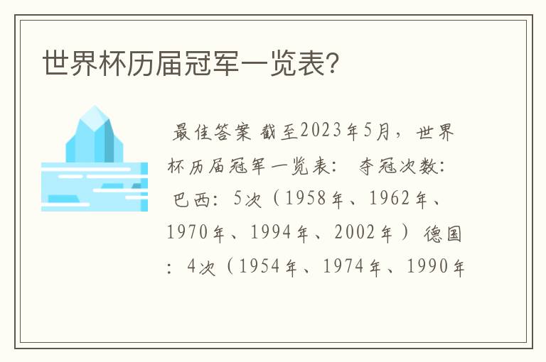 世界杯历届冠军一览表?