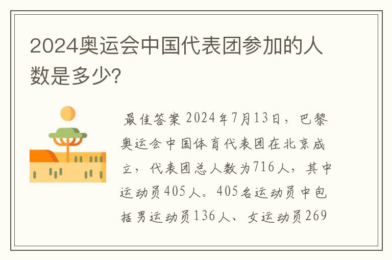 2024奥运会中国代表团参加的人数是多少?