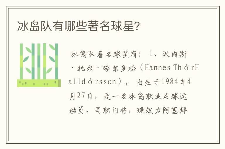 冰岛队有哪些著名球星?