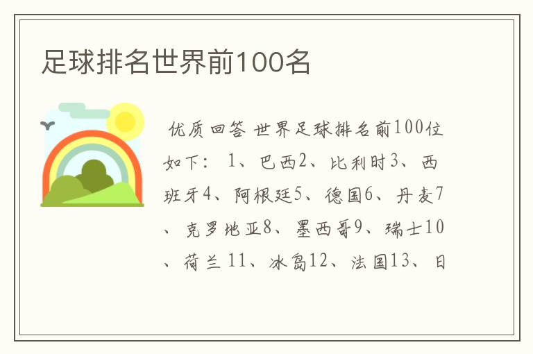 足球排名世界前100名