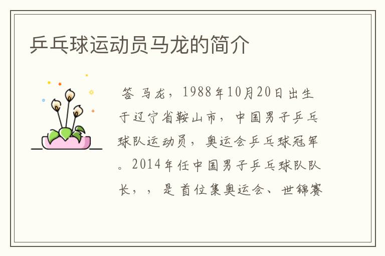 乒乓球运动员马龙的简介