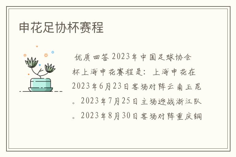 申花足协杯赛程