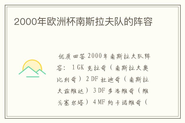 2000年欧洲杯南斯拉夫队的阵容