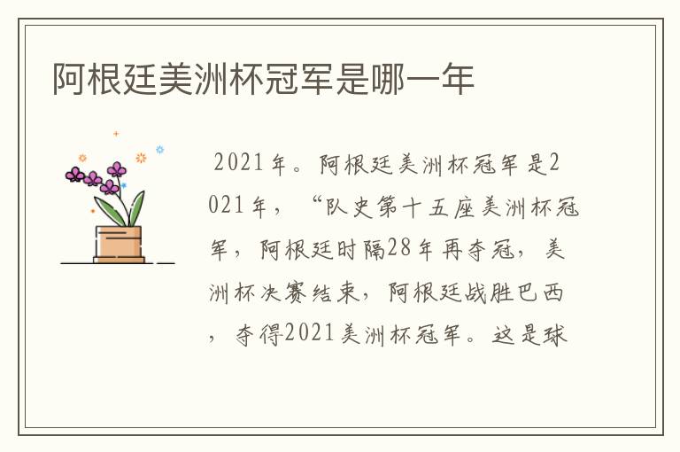 阿根廷美洲杯冠军是哪一年