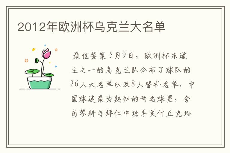 2012年欧洲杯乌克兰大名单