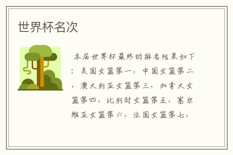 世界杯名次