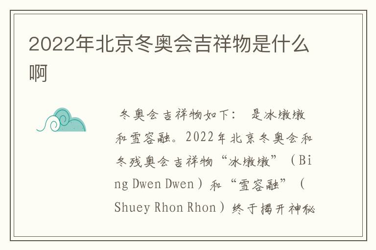 2022年北京冬奥会吉祥物是什么啊