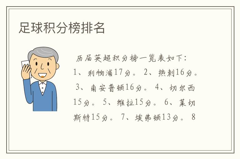 足球积分榜排名