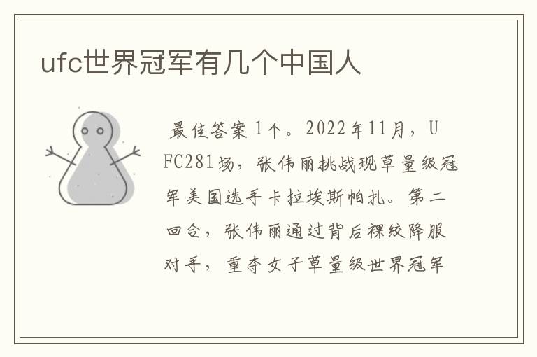 ufc世界冠军有几个中国人