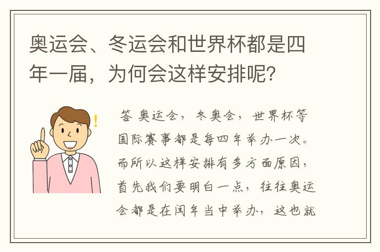 奥运会、冬运会和世界杯都是四年一届,为何会这样安排呢?
