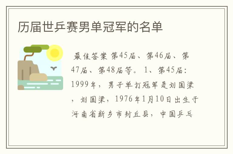 历届世乒赛男单冠军的名单