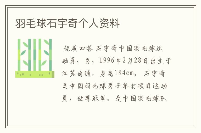 羽毛球石宇奇个人资料