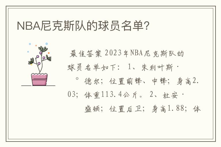 NBA尼克斯队的球员名单？
