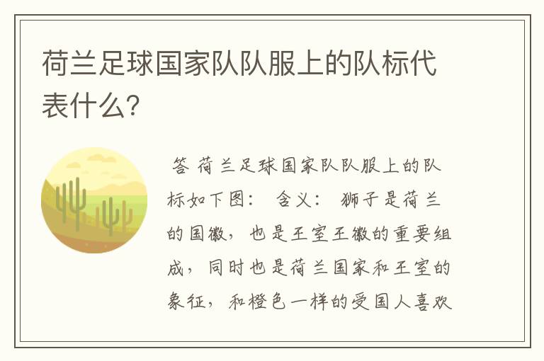 荷兰足球国家队队服上的队标代表什么?
