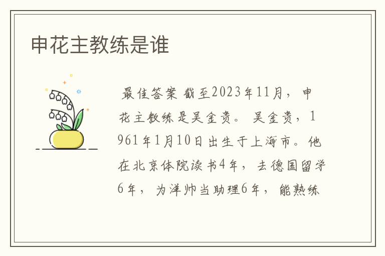 申花主教练是谁