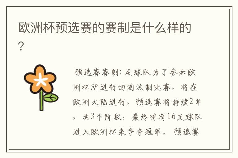 欧洲杯预选赛的赛制是什么样的?