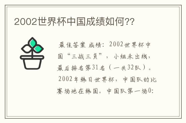 2002世界杯中国成绩如何??