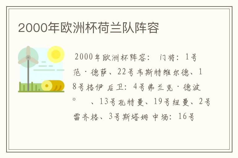 2000年欧洲杯荷兰队阵容
