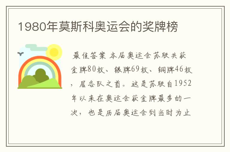 1980年莫斯科奥运会的奖牌榜
