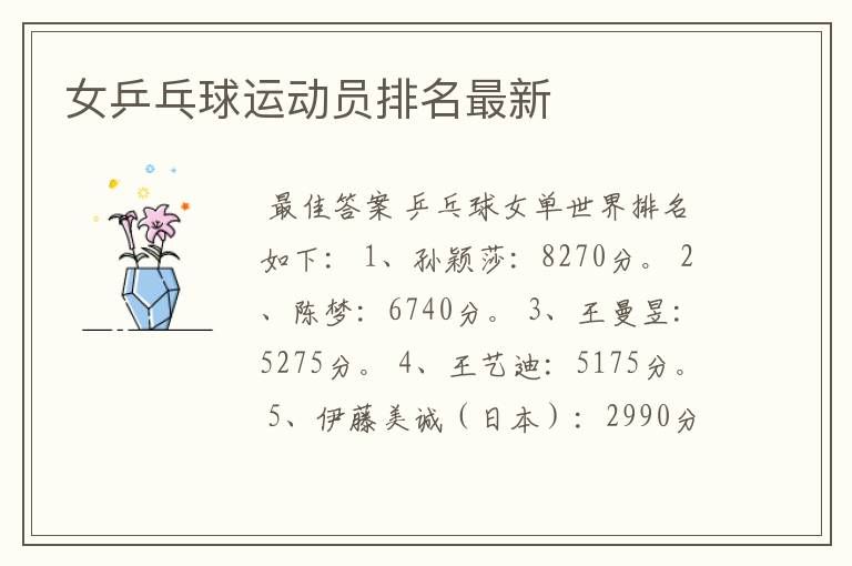 女乒乓球运动员排名最新