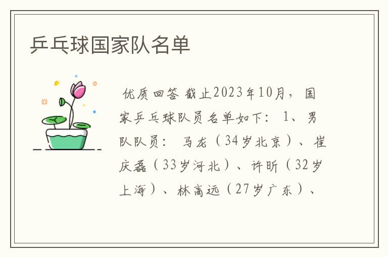 乒乓球国家队名单