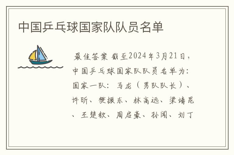 中国乒乓球国家队队员名单
