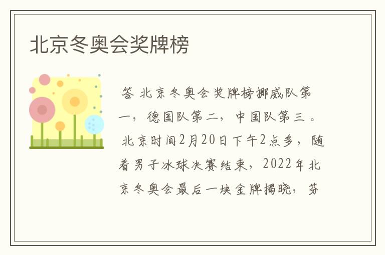 北京冬奥会奖牌榜