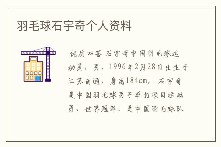 羽毛球石宇奇个人资料