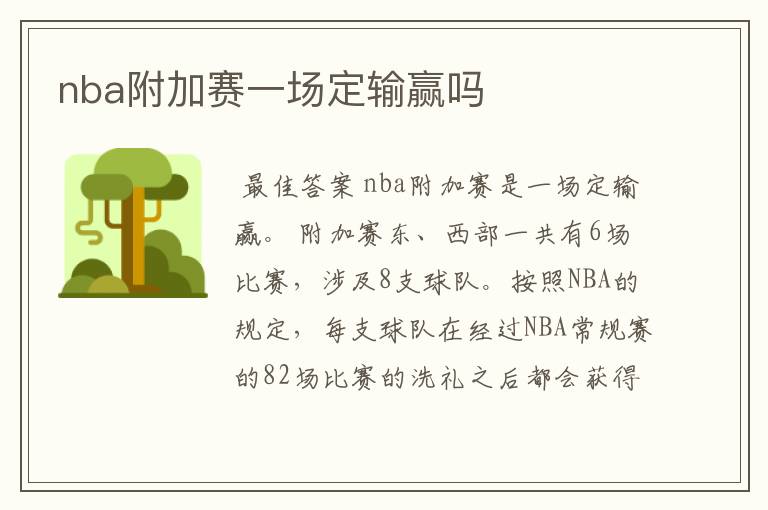 nba附加赛一场定输赢吗