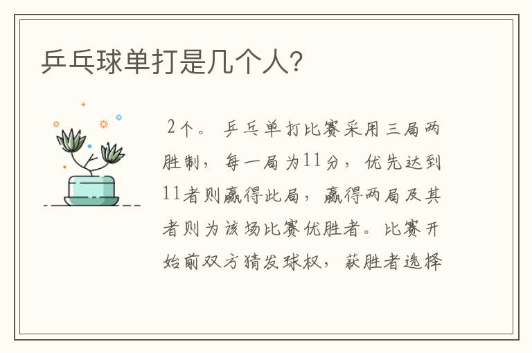乒乓球单打是几个人?
