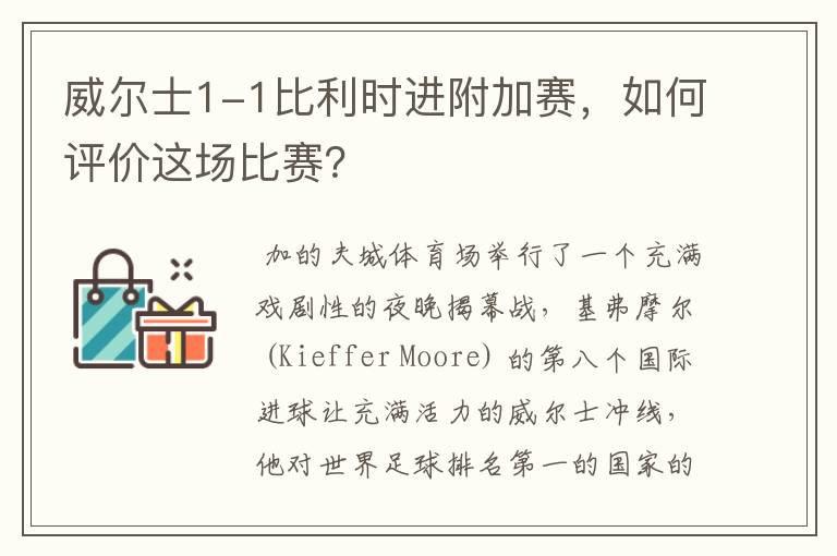 威尔士1-1比利时进附加赛,如何评价这场比赛?