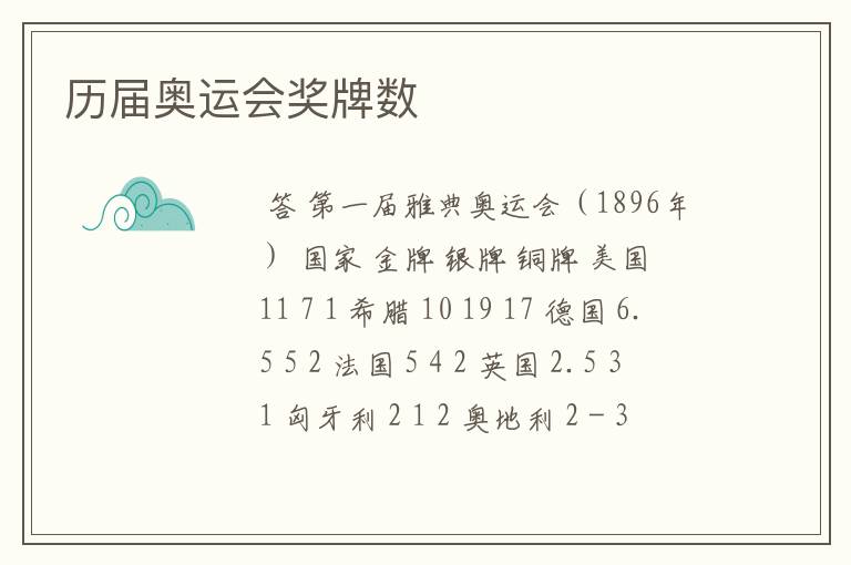 历届奥运会奖牌数