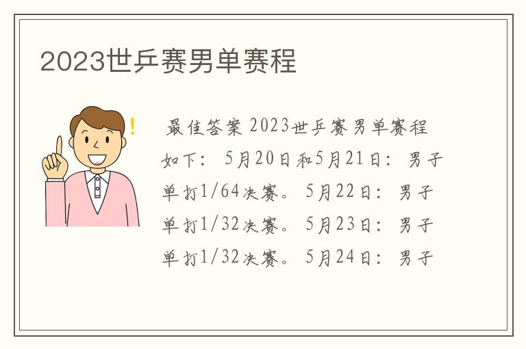 2023世乒赛男单赛程