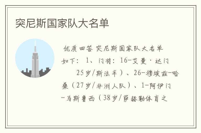 突尼斯国家队大名单