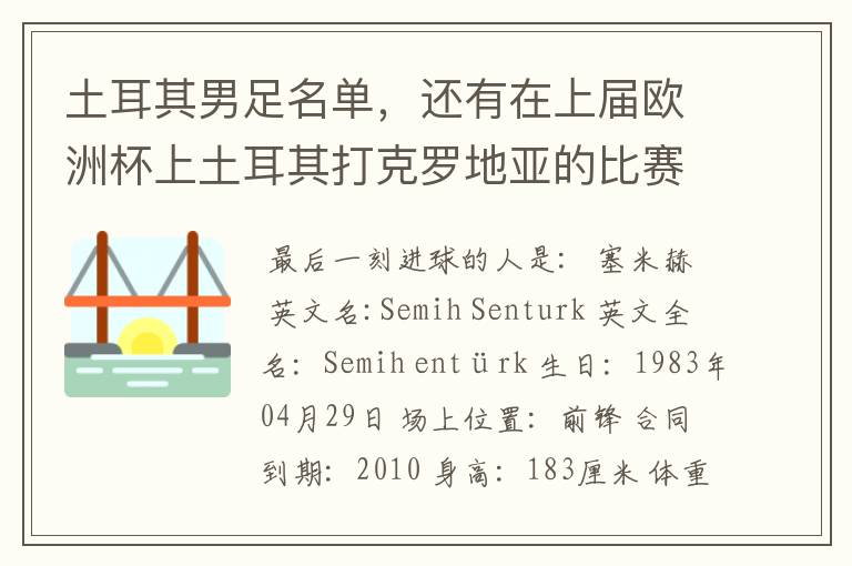 土耳其男足名单，还有在上届欧洲杯上土耳其打克罗地亚的比赛，到最后一刻进球的人是谁？