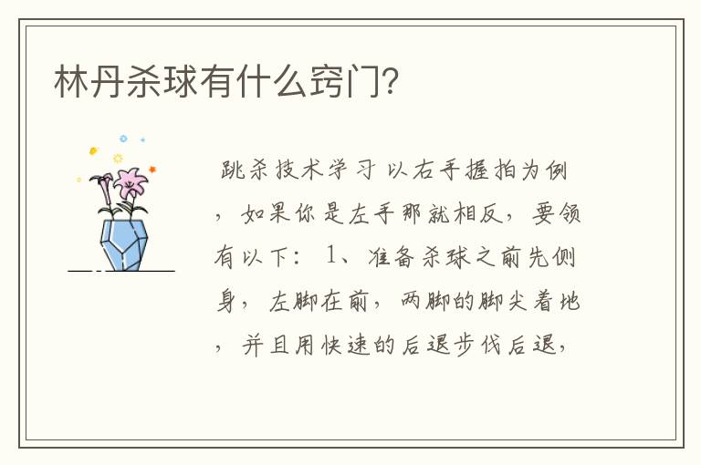 林丹杀球有什么窍门?